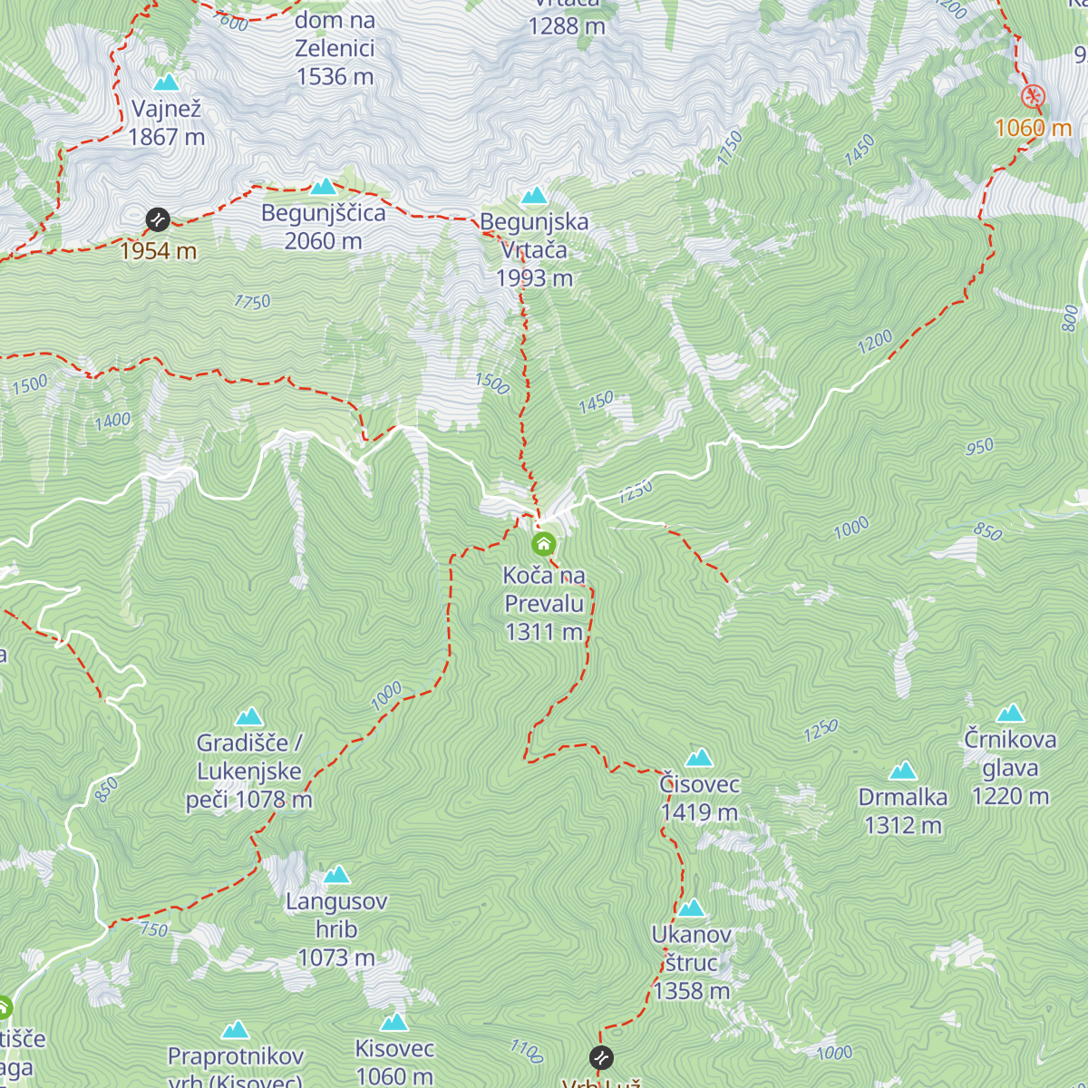 Koča na Prevalu map