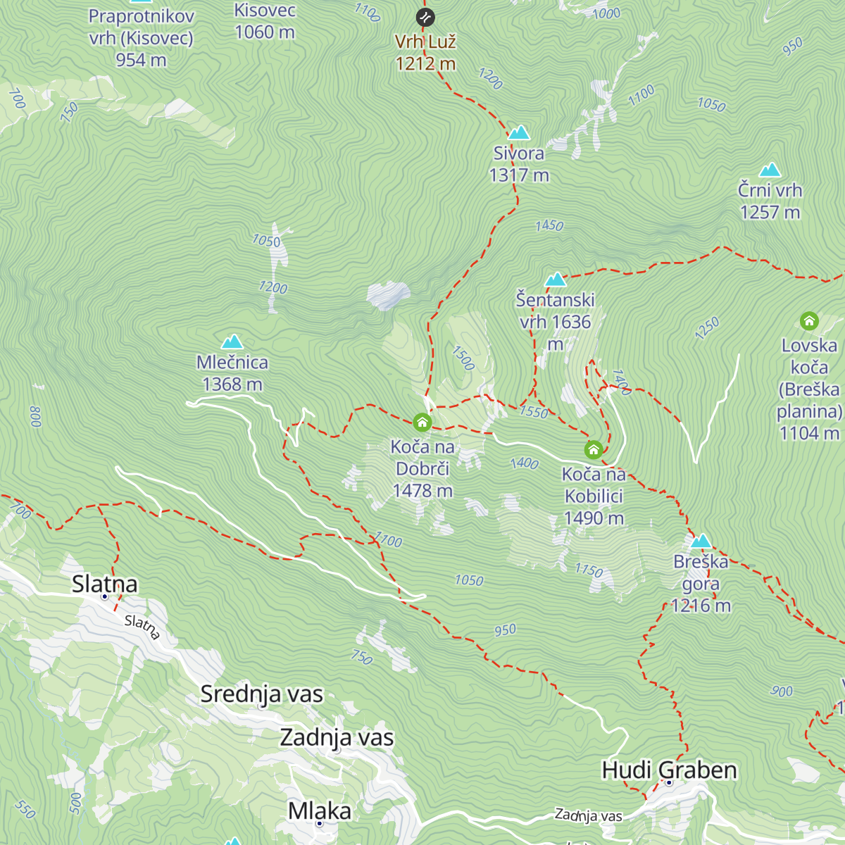 Koča na Dobrči map
