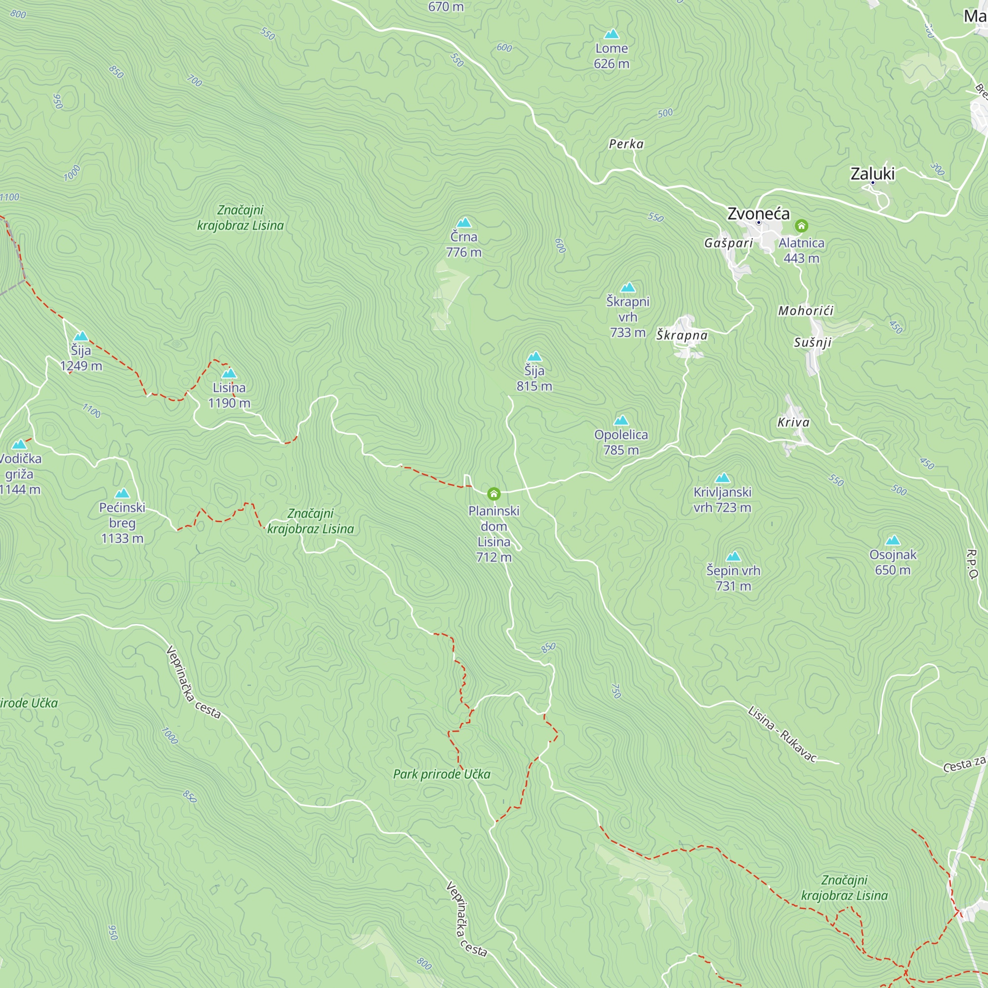Planinski dom Lisina map