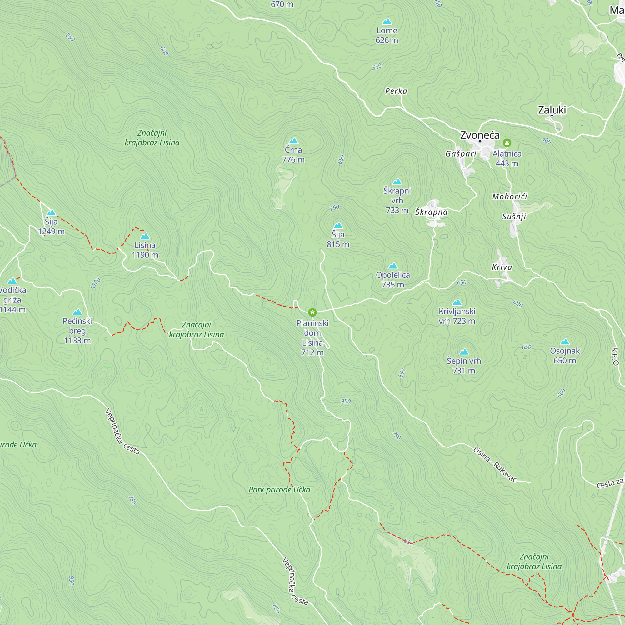 Planinski dom Lisina map