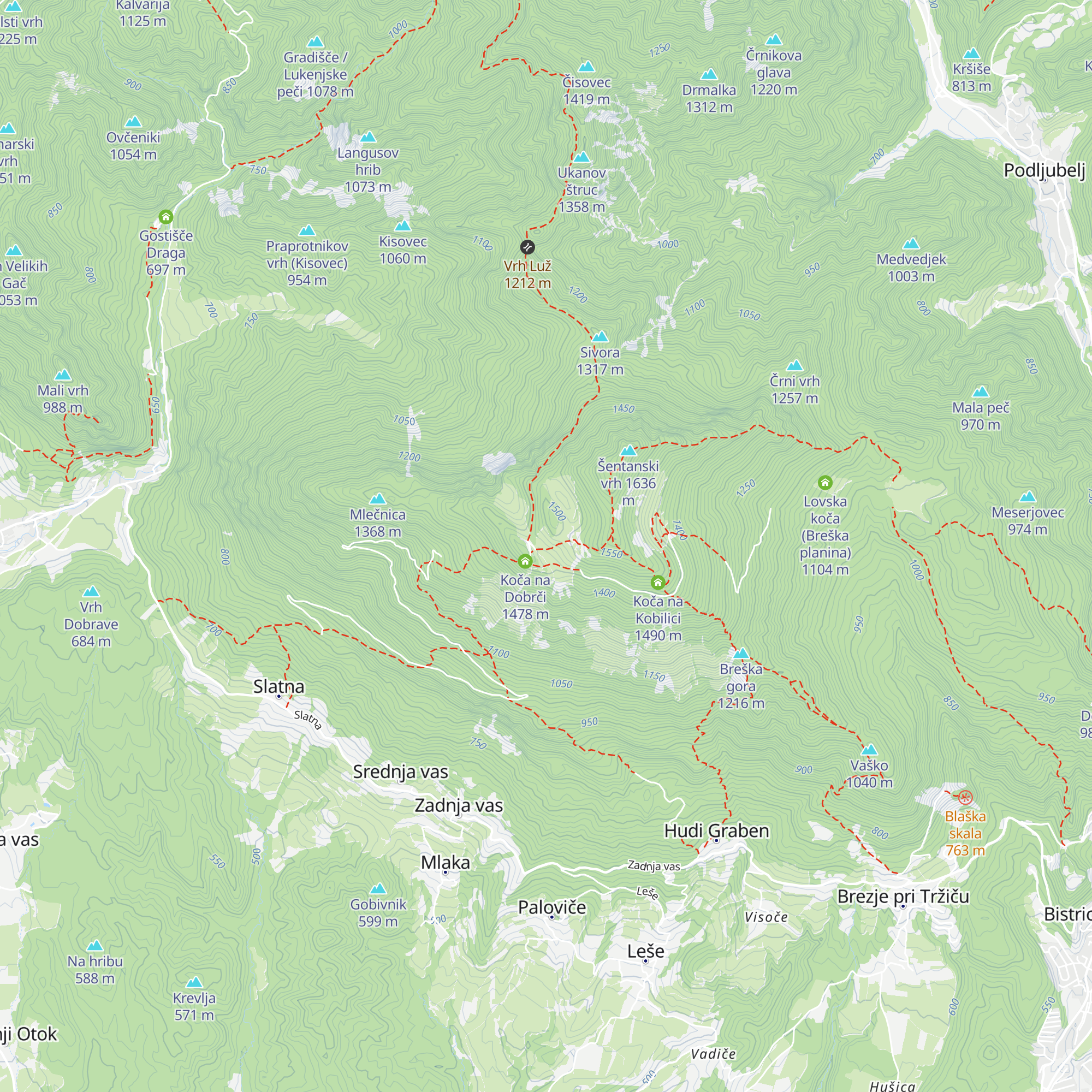 Lovska koča na Dobrči (LD Begunjščica) map