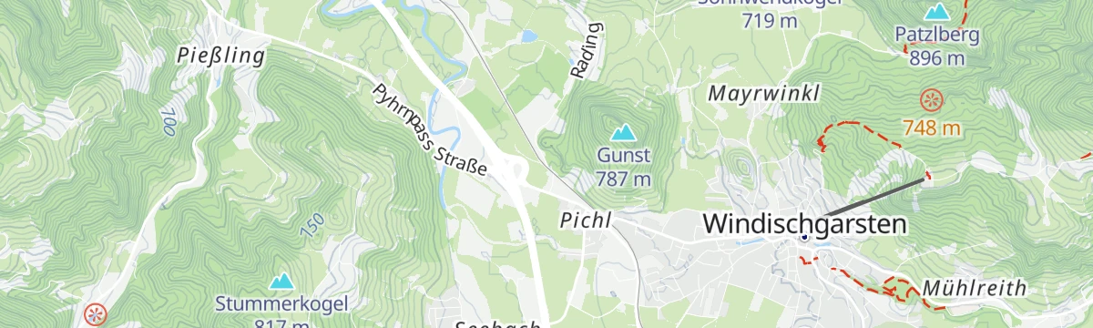 Map of the start of Kletterfelsen Rading