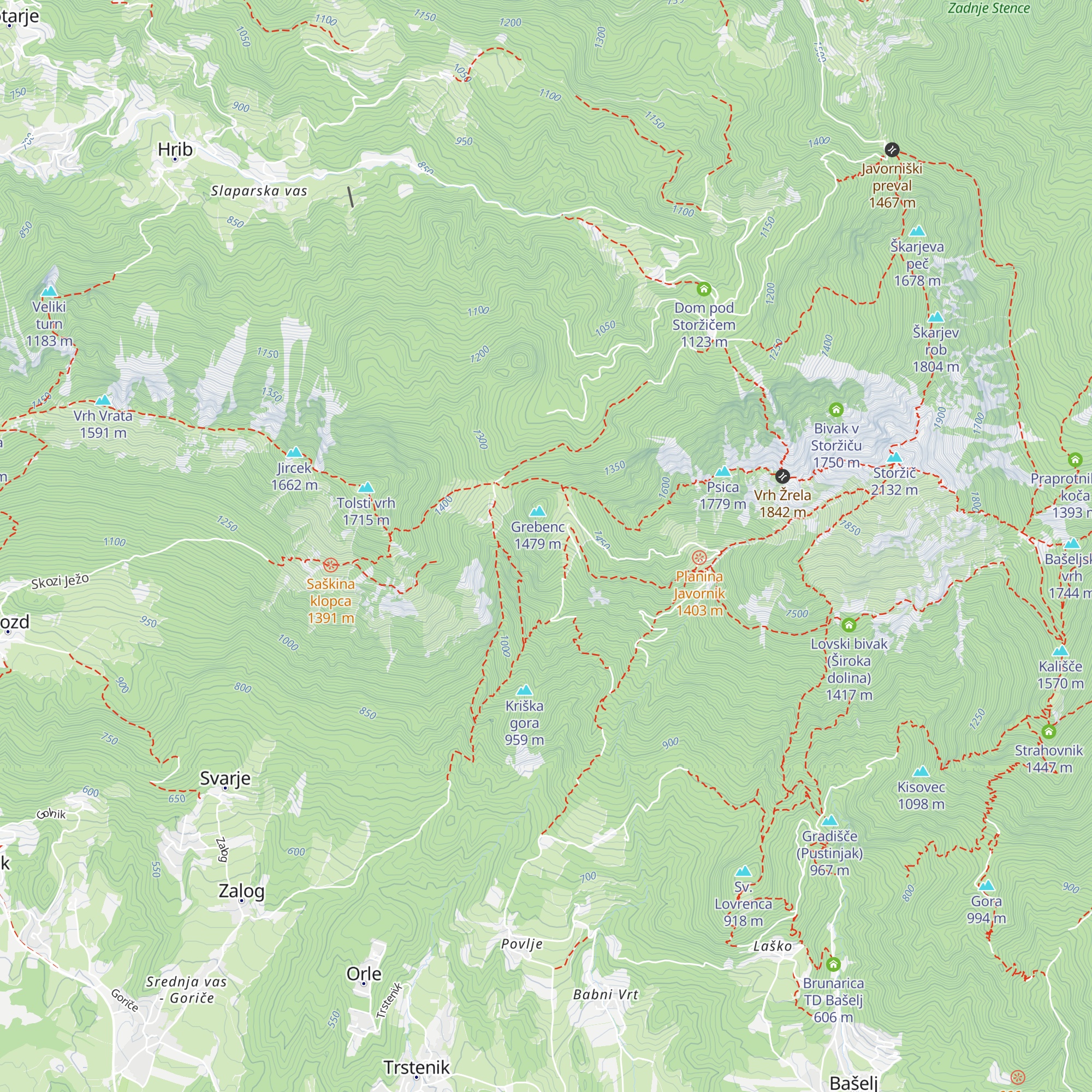 Koča na Grebencu map