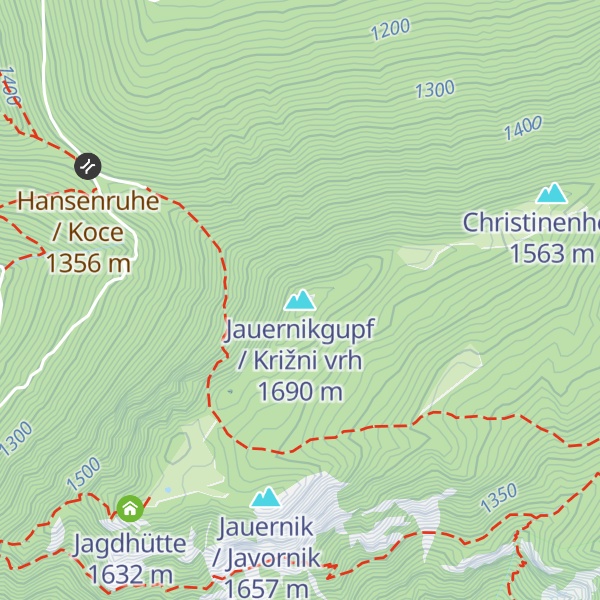 Map of Jauernikgupf / Križni vrh