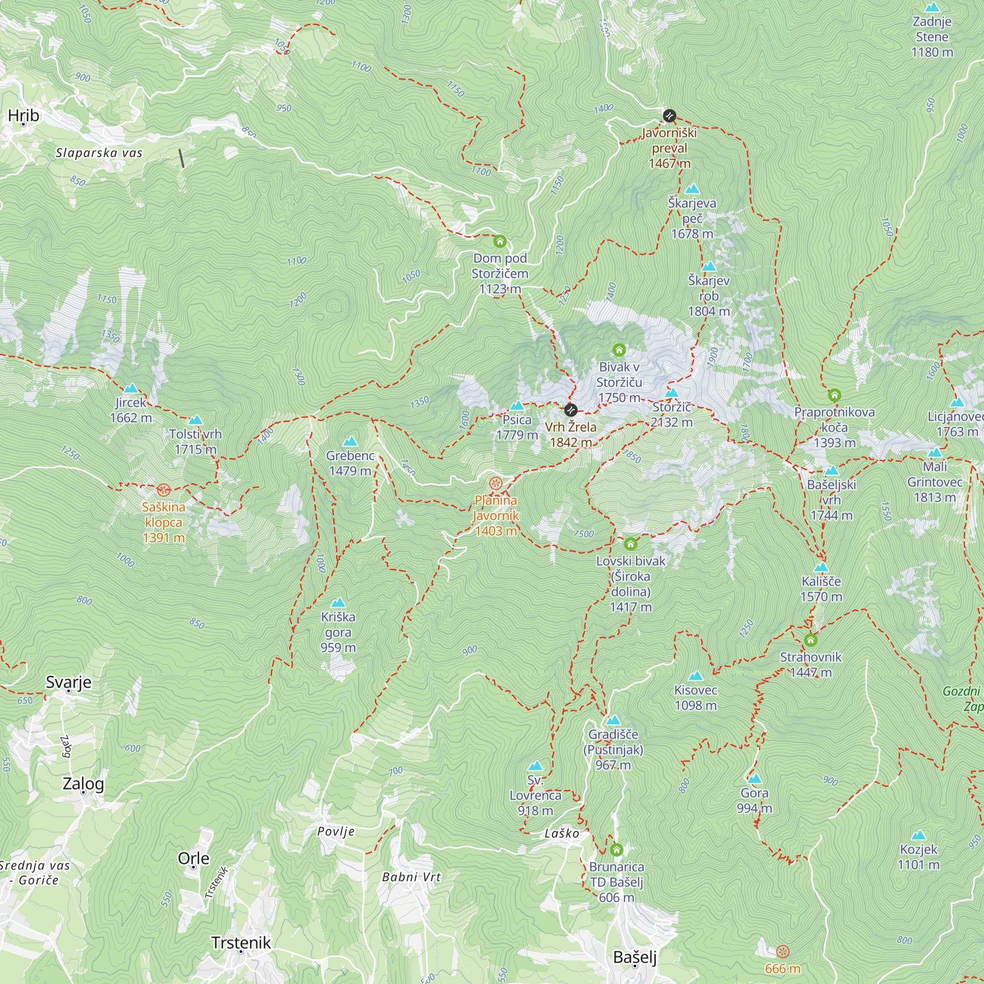 Krničarjeva koča na planini Javornik map