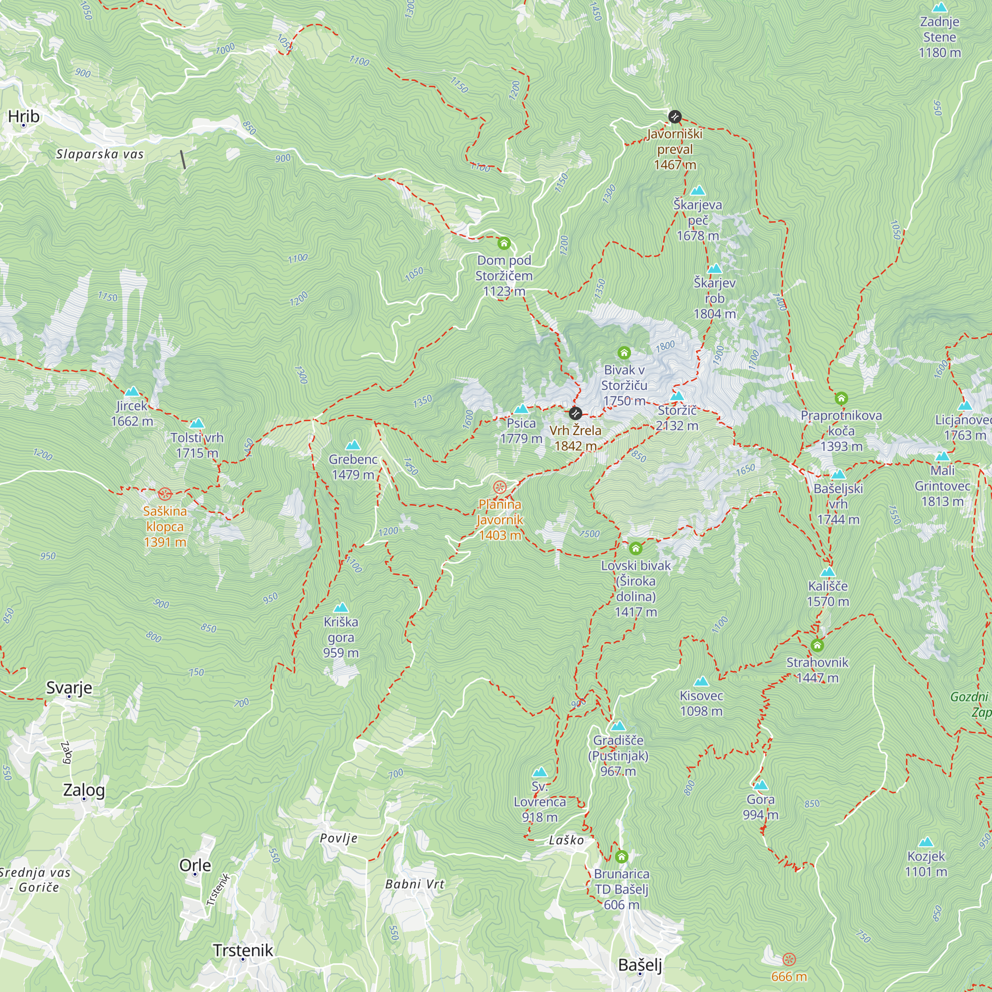 Krničarjeva koča na planini Javornik map