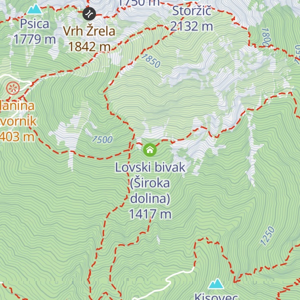 Map of Lovski bivak (Široka dolina)