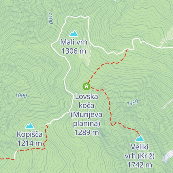 Map of Lovska koča (Murijeva planina)