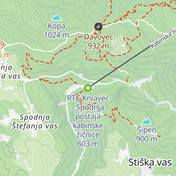 Map of RTC Krvavec - Spodnja postaja kabinske žičnice