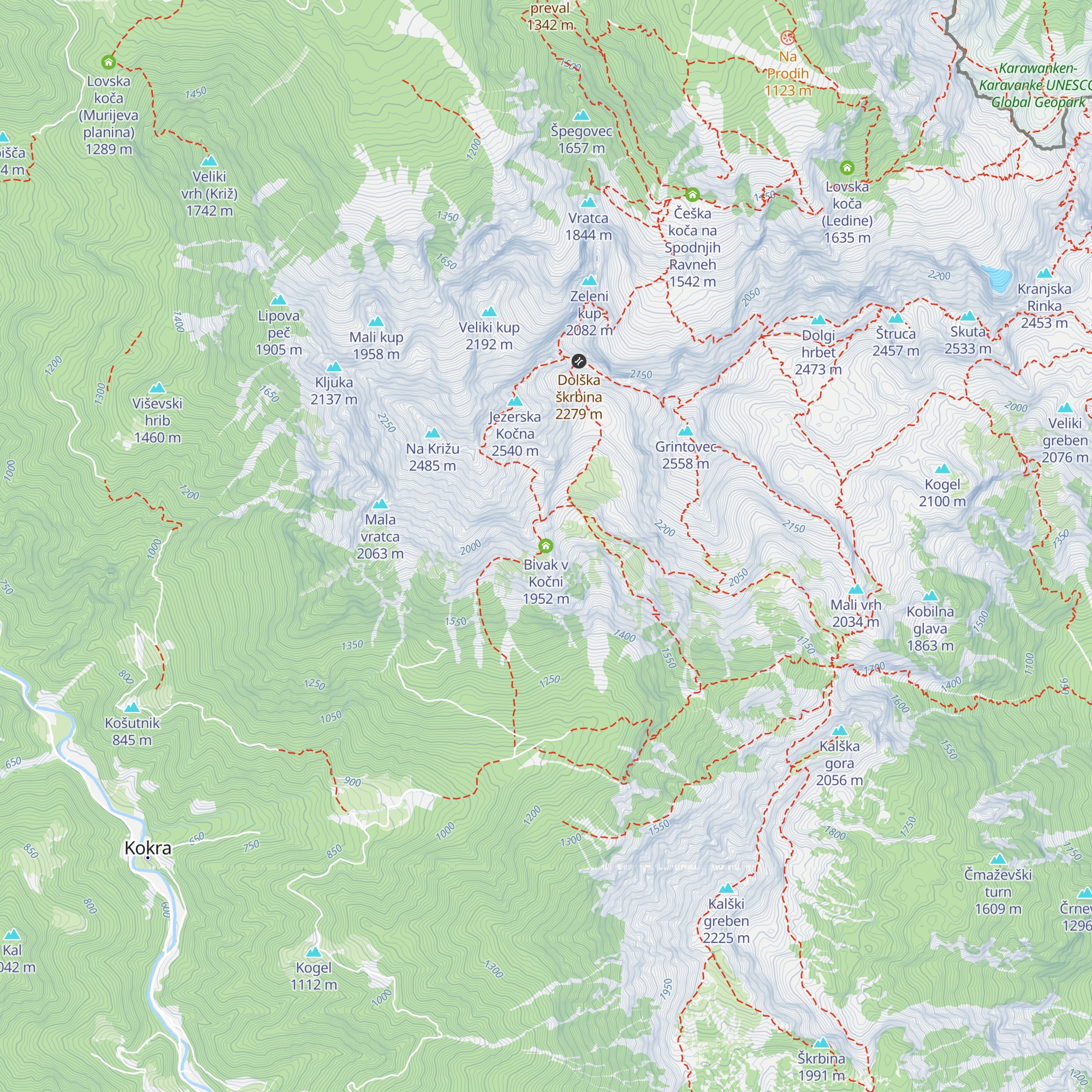 Bivak v Kočni map