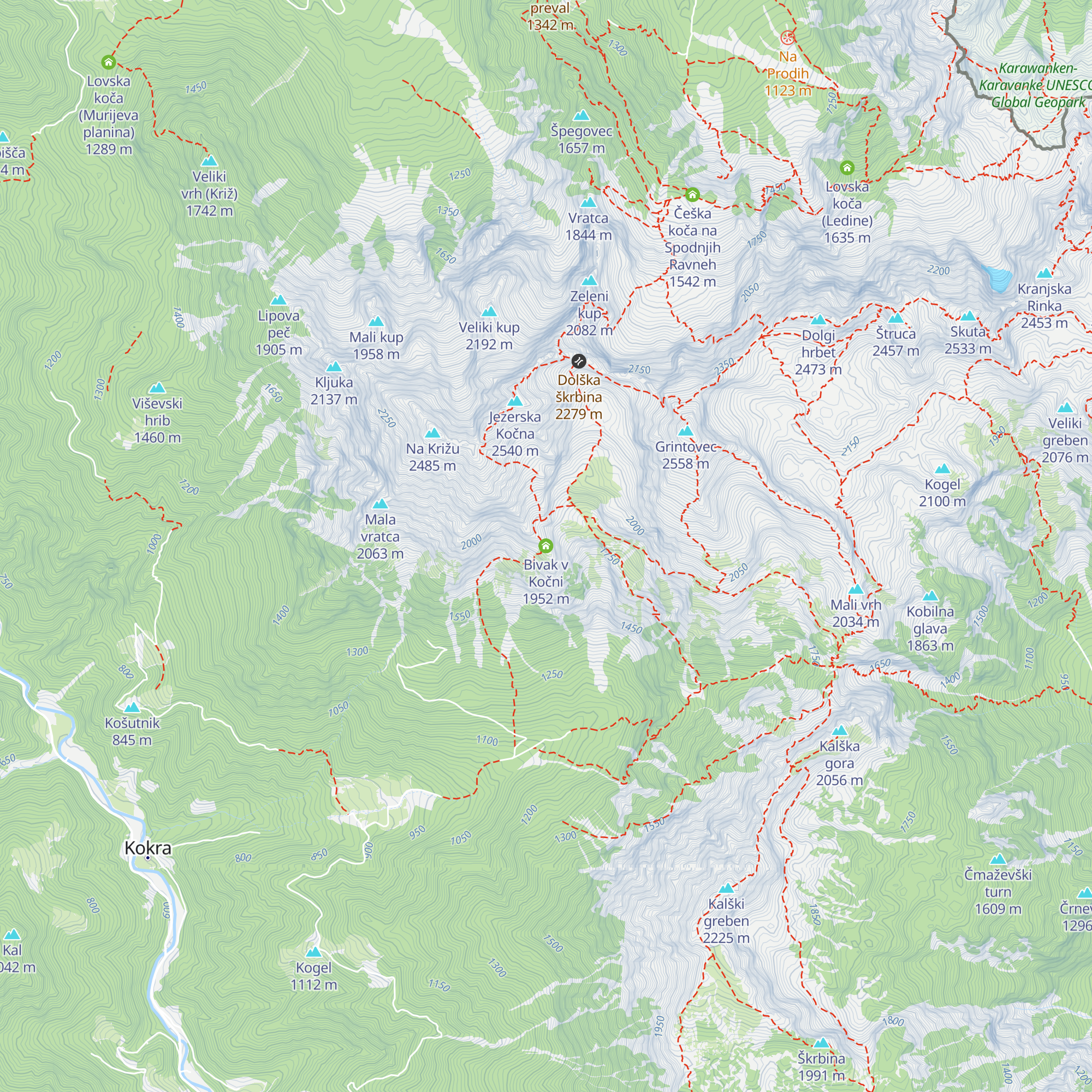 Bivak v Kočni map