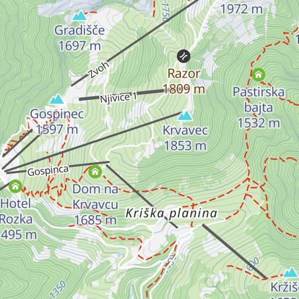 Map of Oddajni center Krvavec