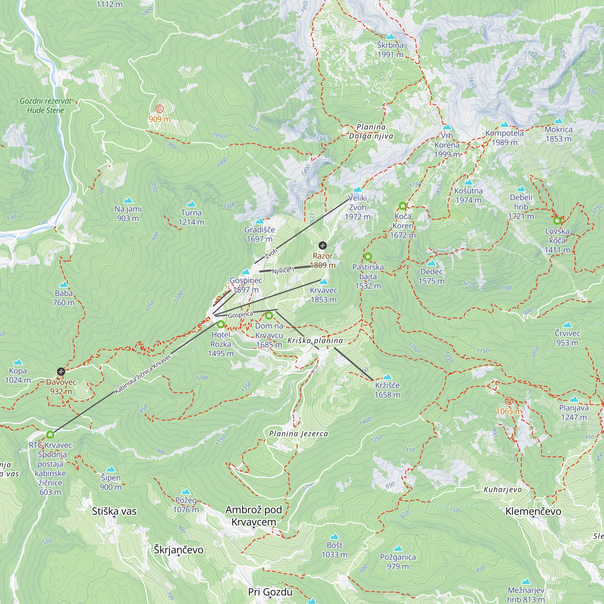 Oddajni center Krvavec map