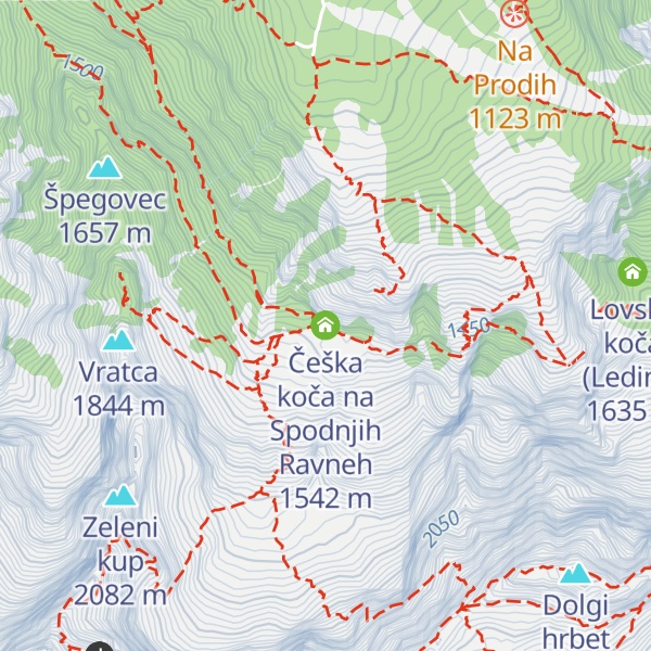 Map of Češka koča na Spodnjih Ravneh