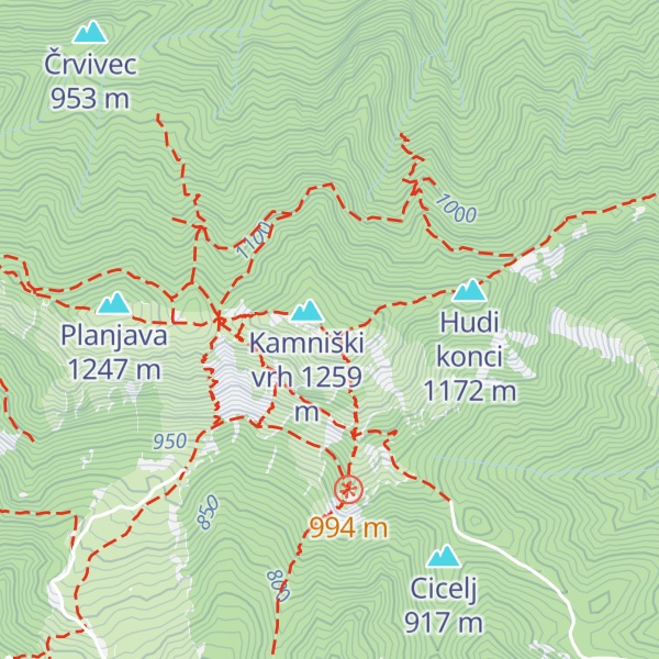 Map of Bivak na Kamniškem vrhu