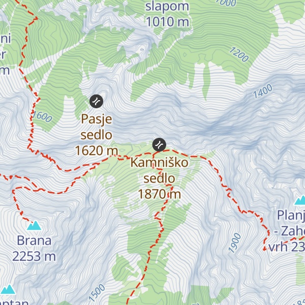 Map of Kamniška koča na Kamniškem sedlu