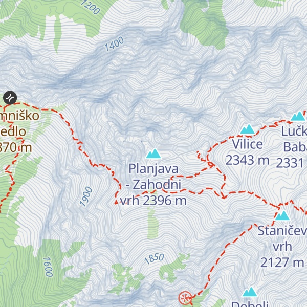 Map of Planjava - Zahodni vrh