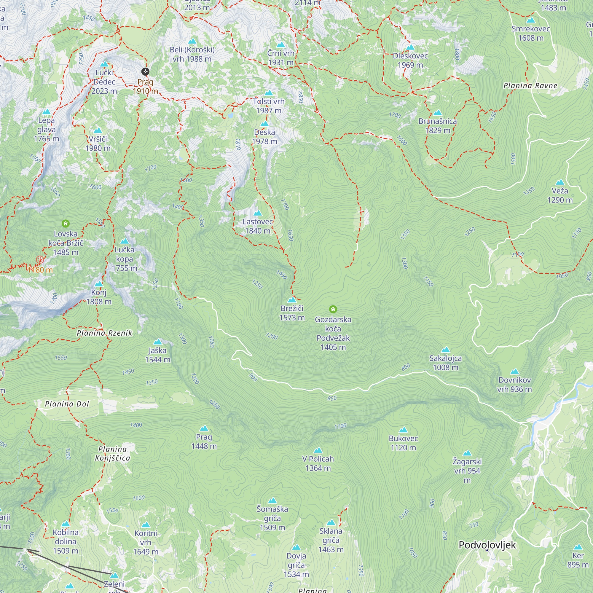 Lovska koča na Brežičih map