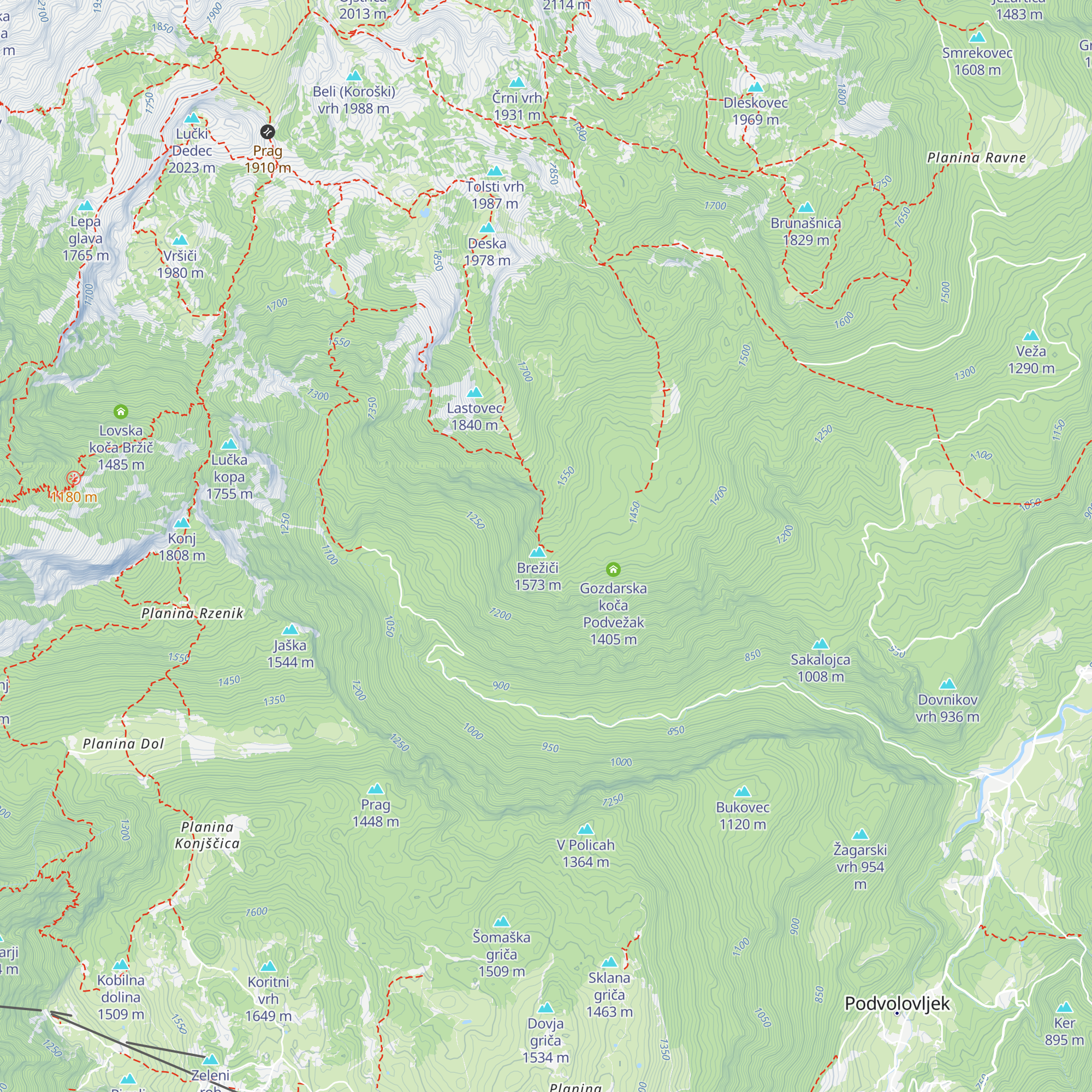 Lovska koča na Brežičih map