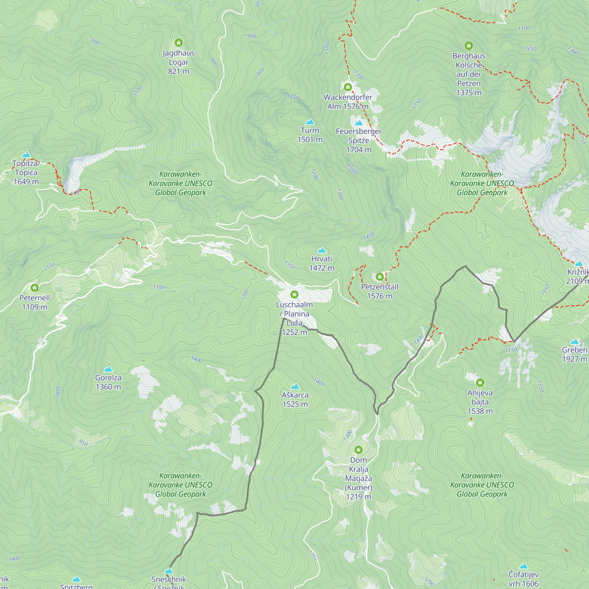 Luschaalm / Planina Luža map