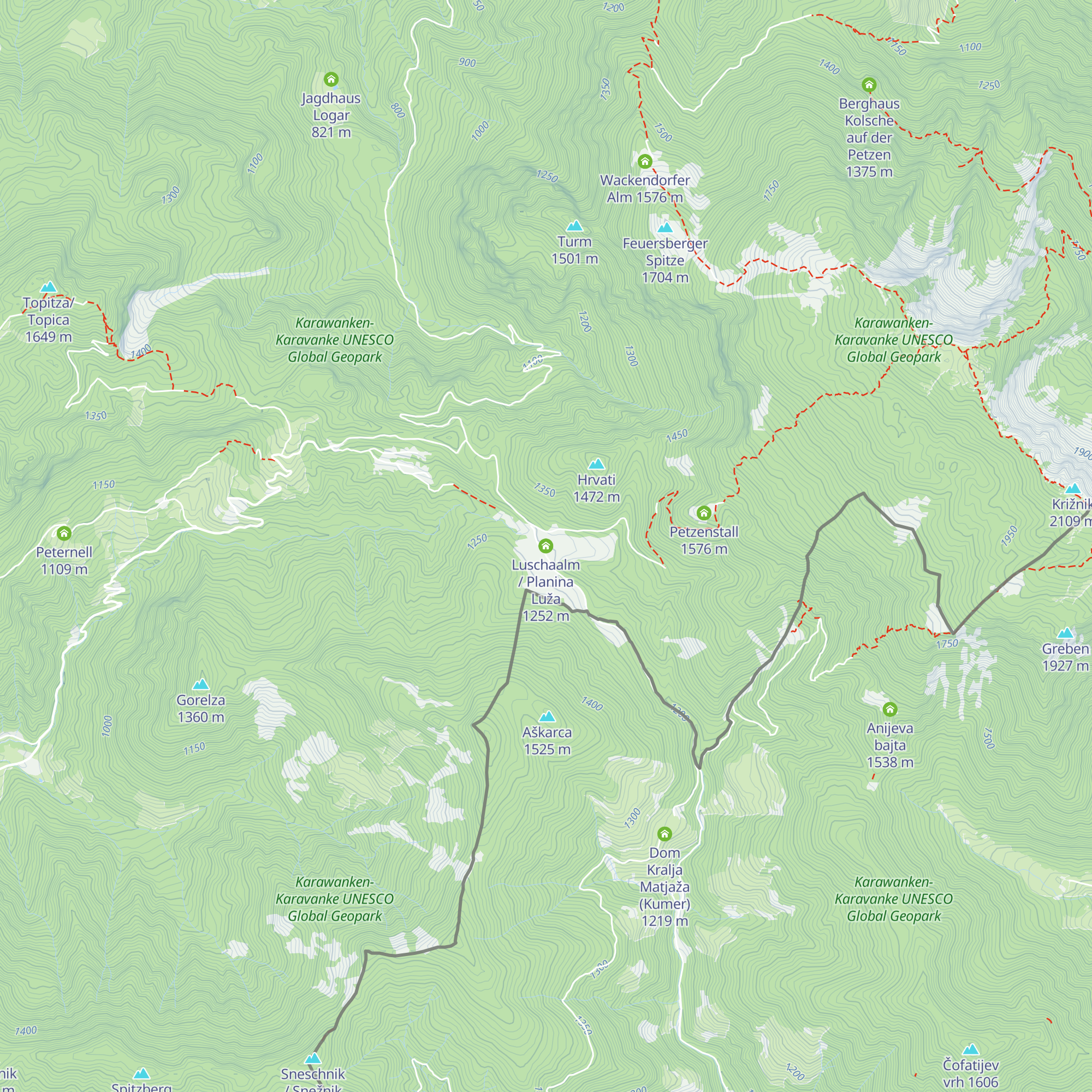 Luschaalm / Planina Luža map