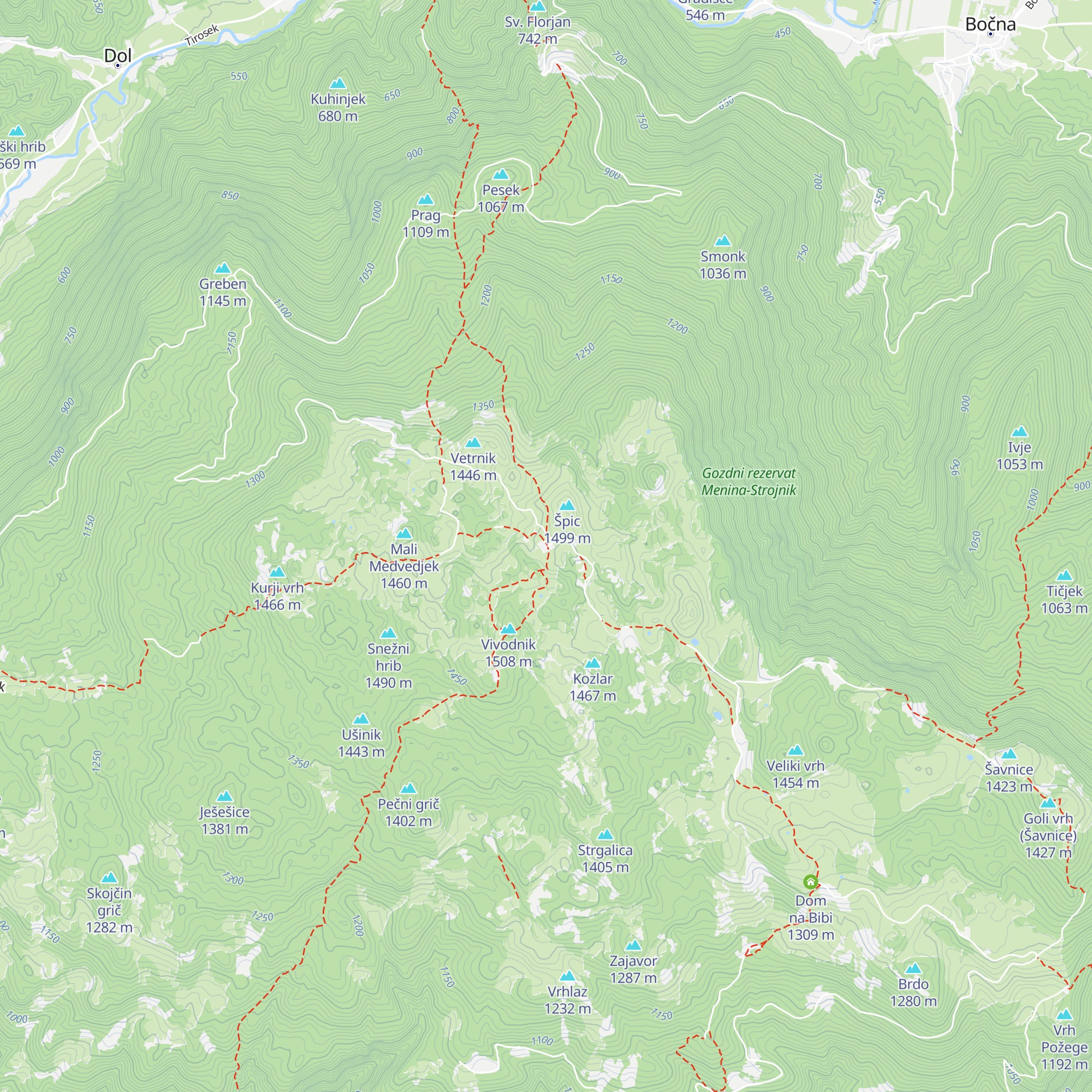 Dom na Menini planini map