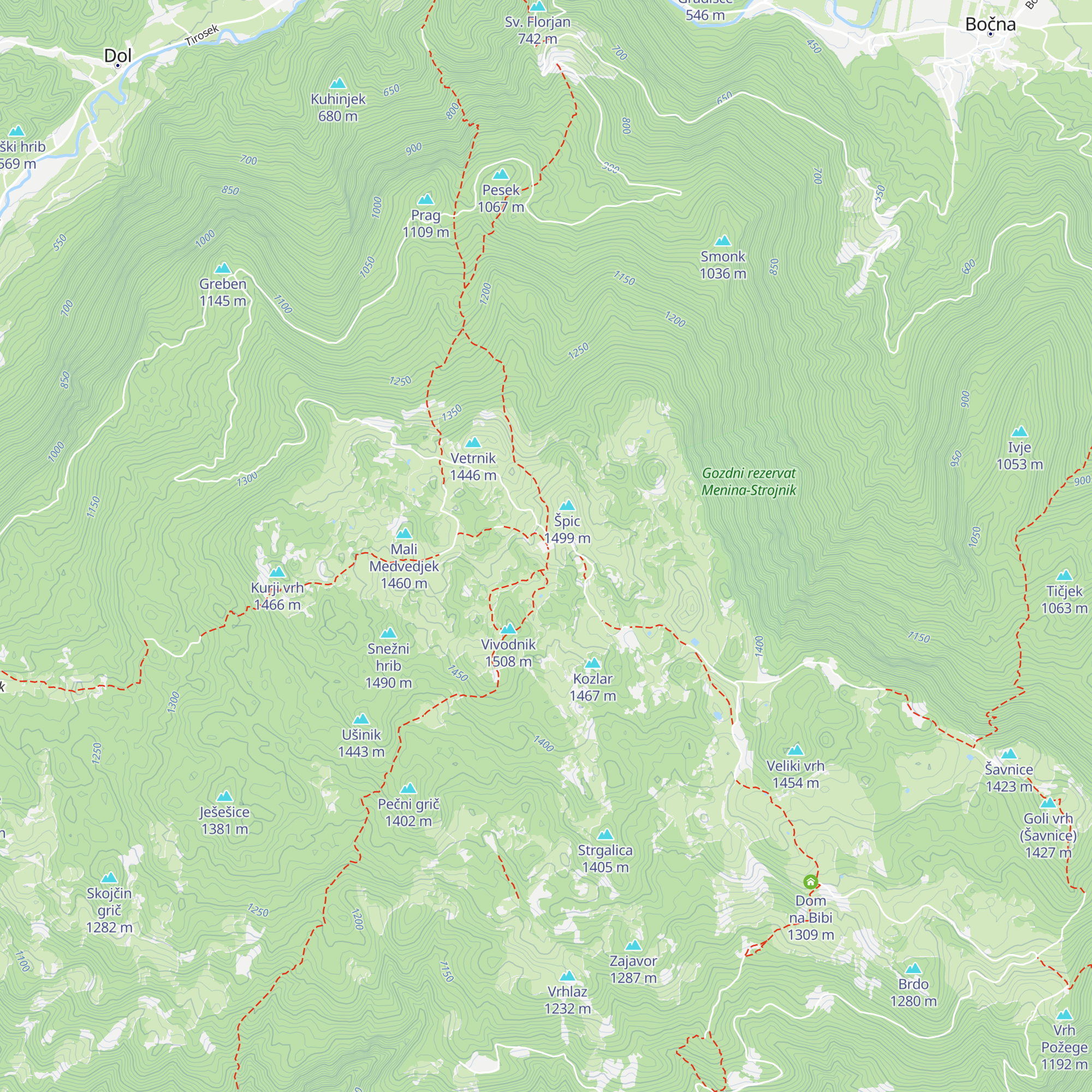 Dom na Menini planini map
