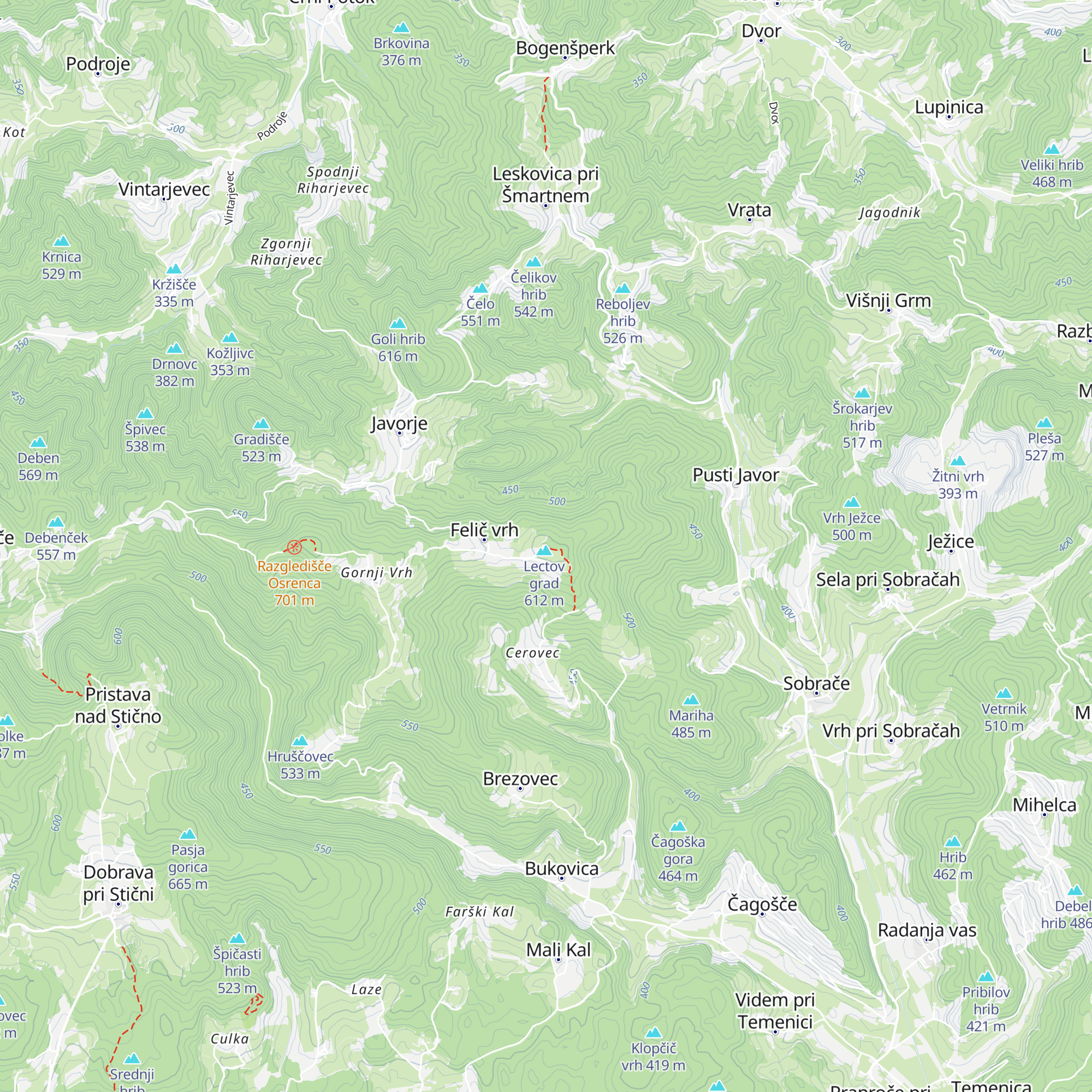 Lovska koča Lectov grad map