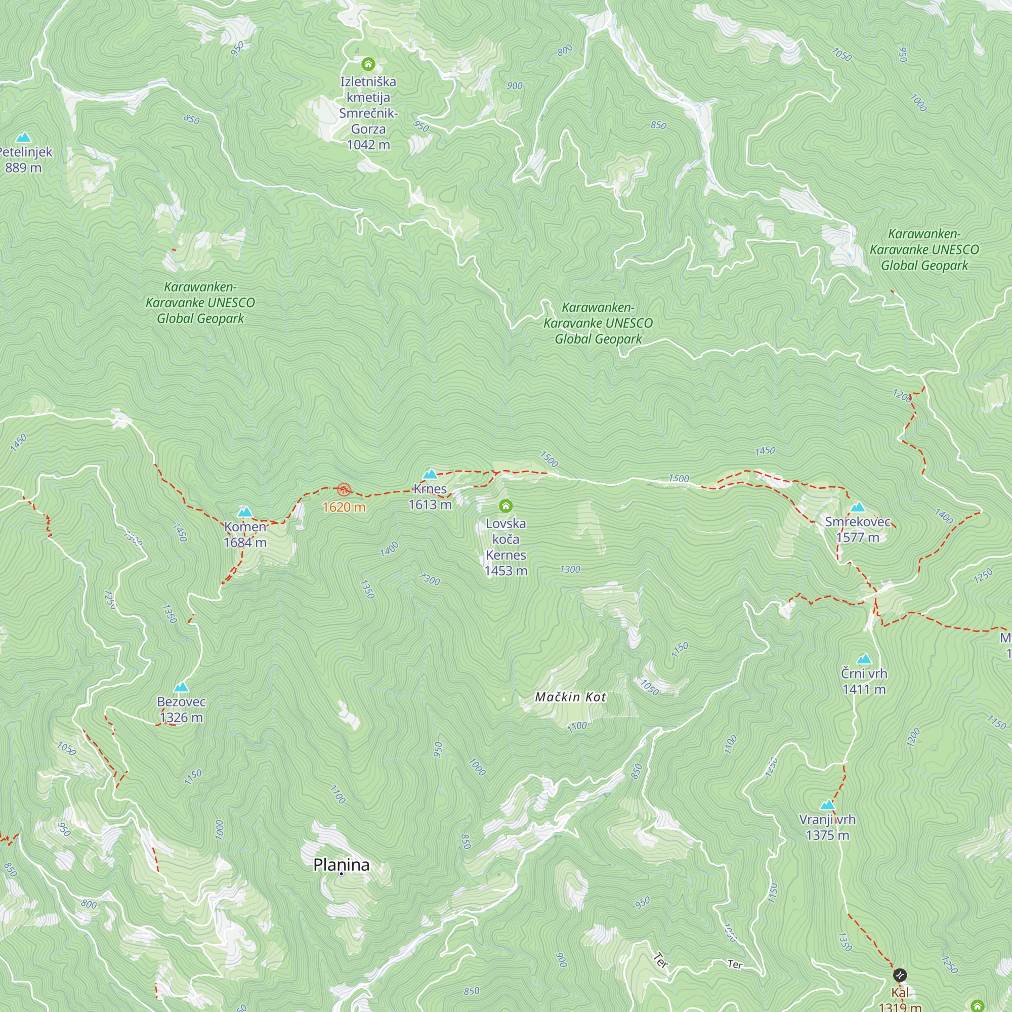 Lovska koča Kernes map