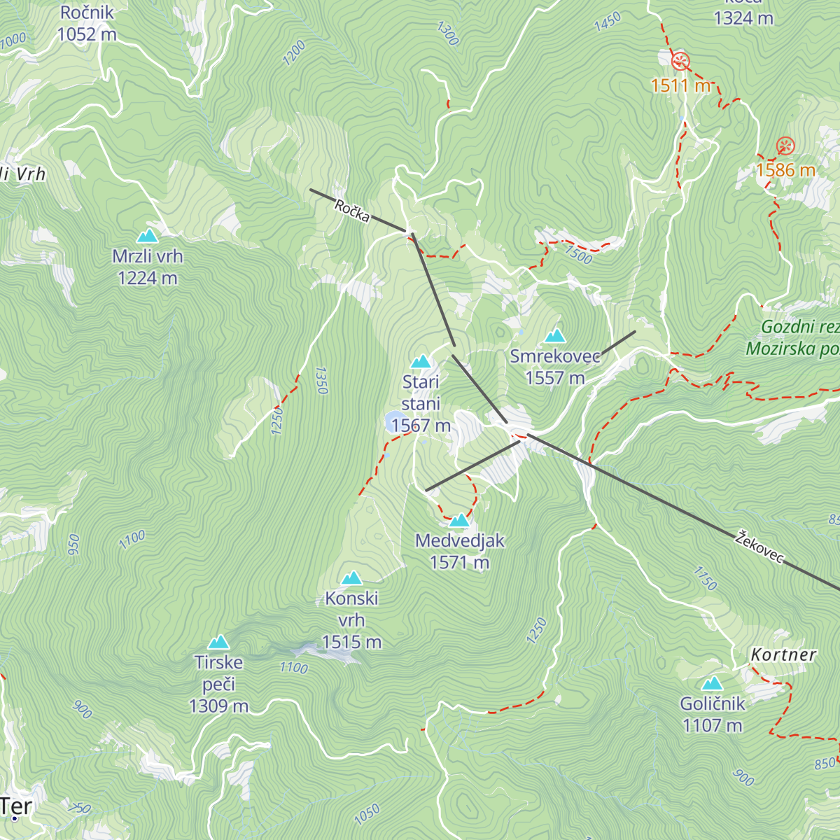 Koča na Treh plotih map