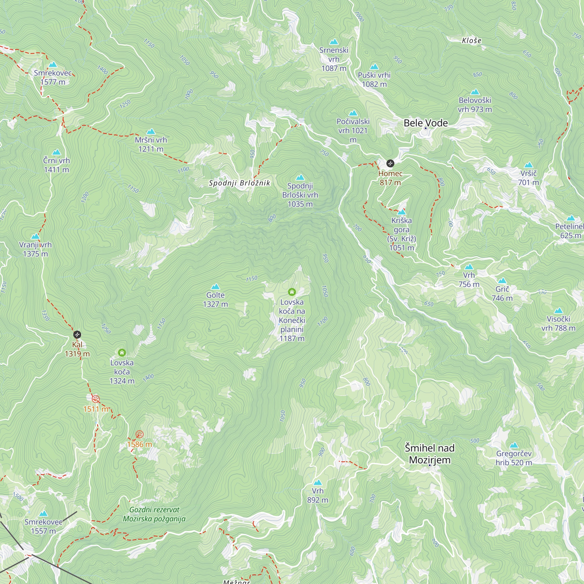 Lovska koča na Konečki planini map