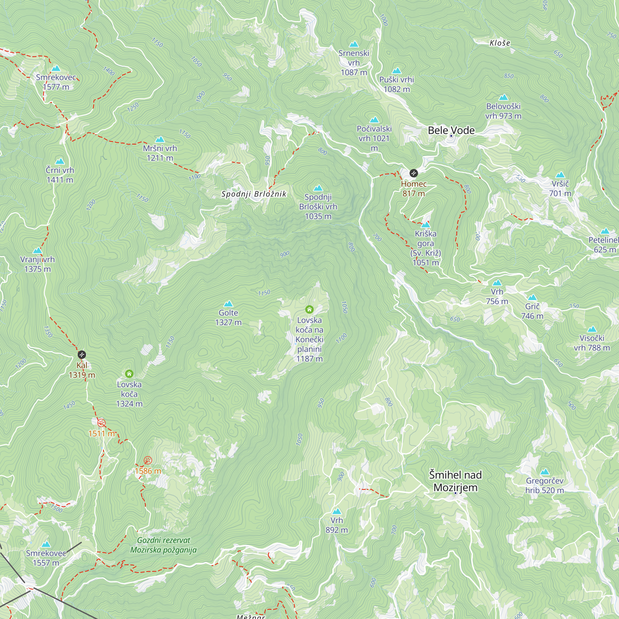 Lovska koča na Konečki planini map
