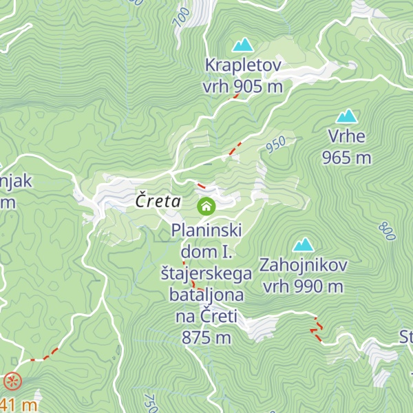 Map of Planinski dom I. štajerskega bataljona na Čreti