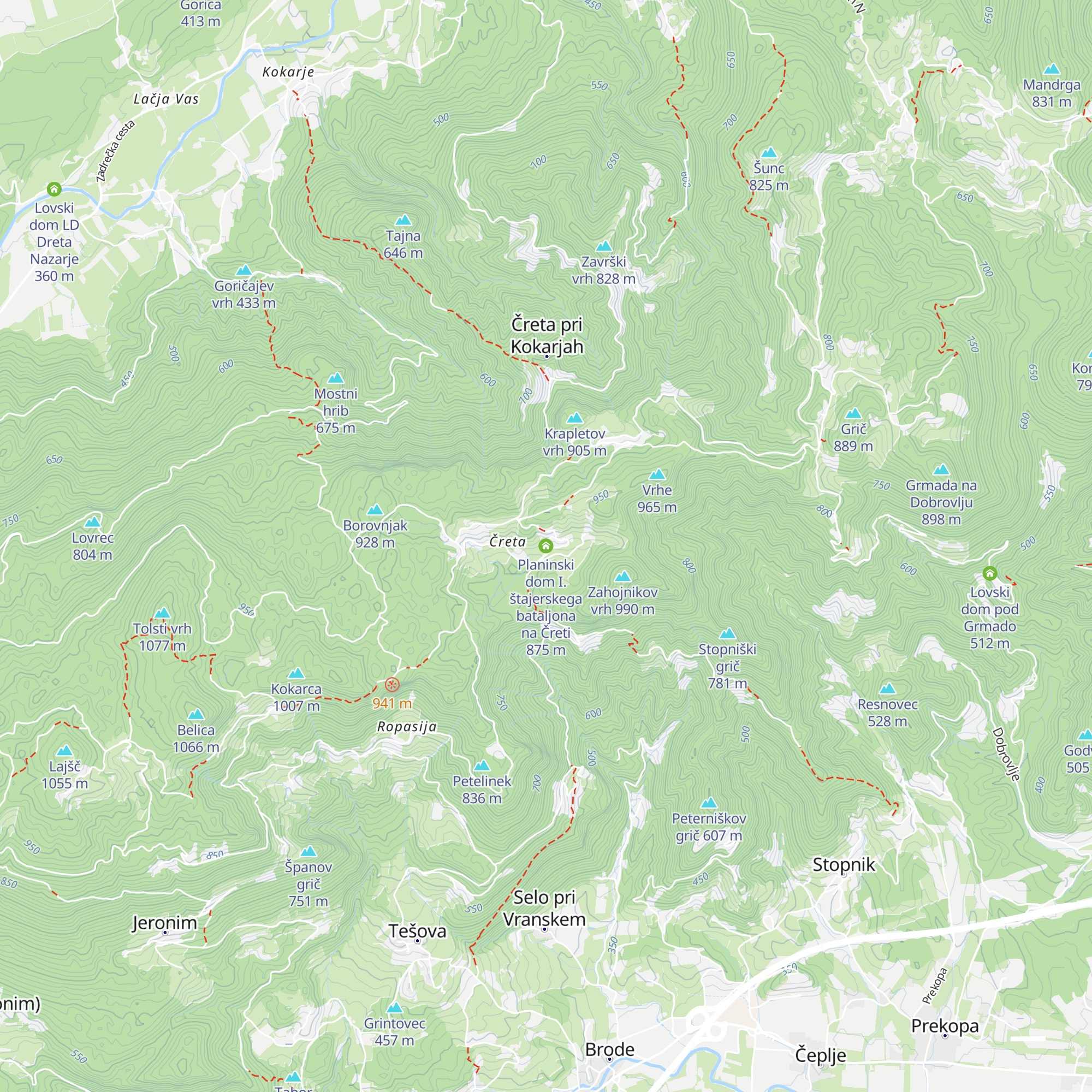 Planinski dom I. štajerskega bataljona na Čreti map