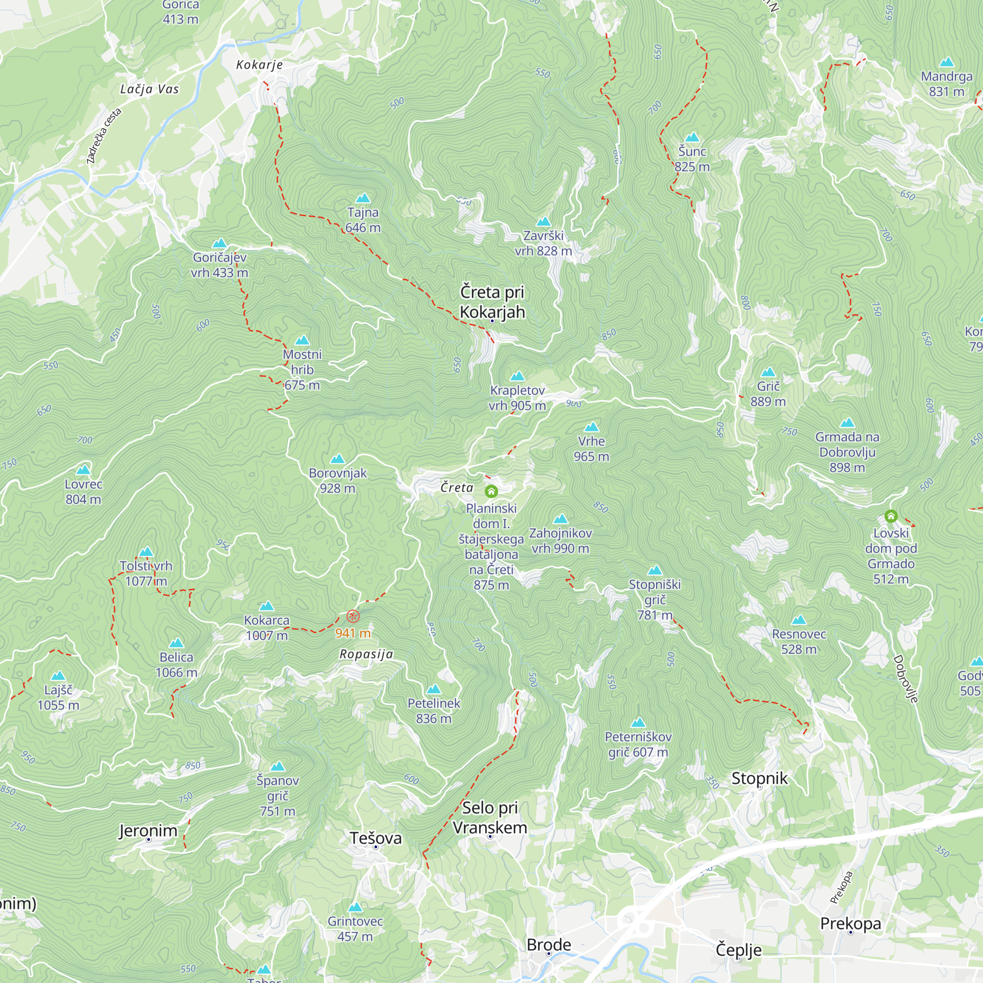 Planinski dom I. štajerskega bataljona na Čreti map