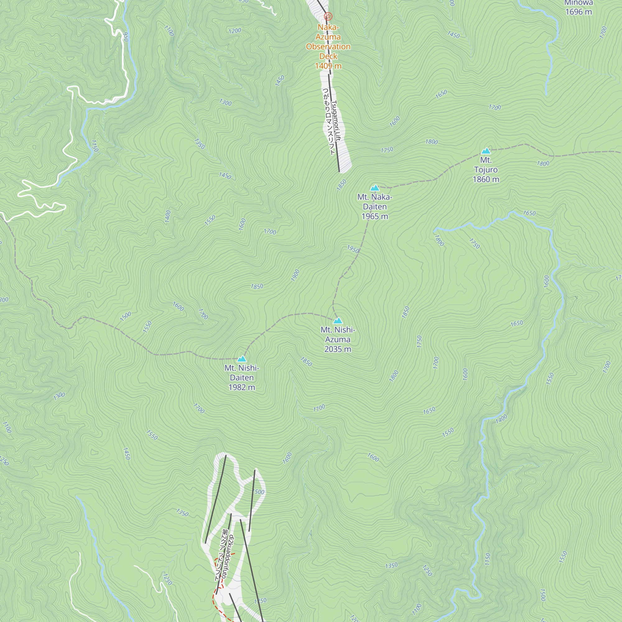 Nishi-Azuma Emergency Hut map
