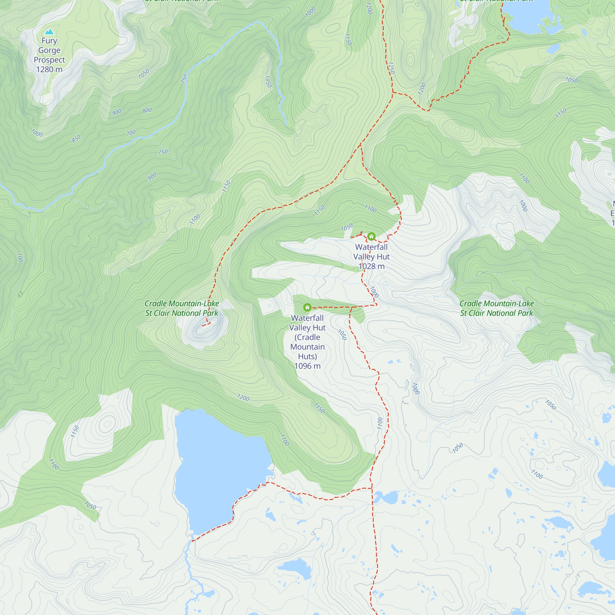 Waterfall Valley Hut (Cradle Mountain Huts) map