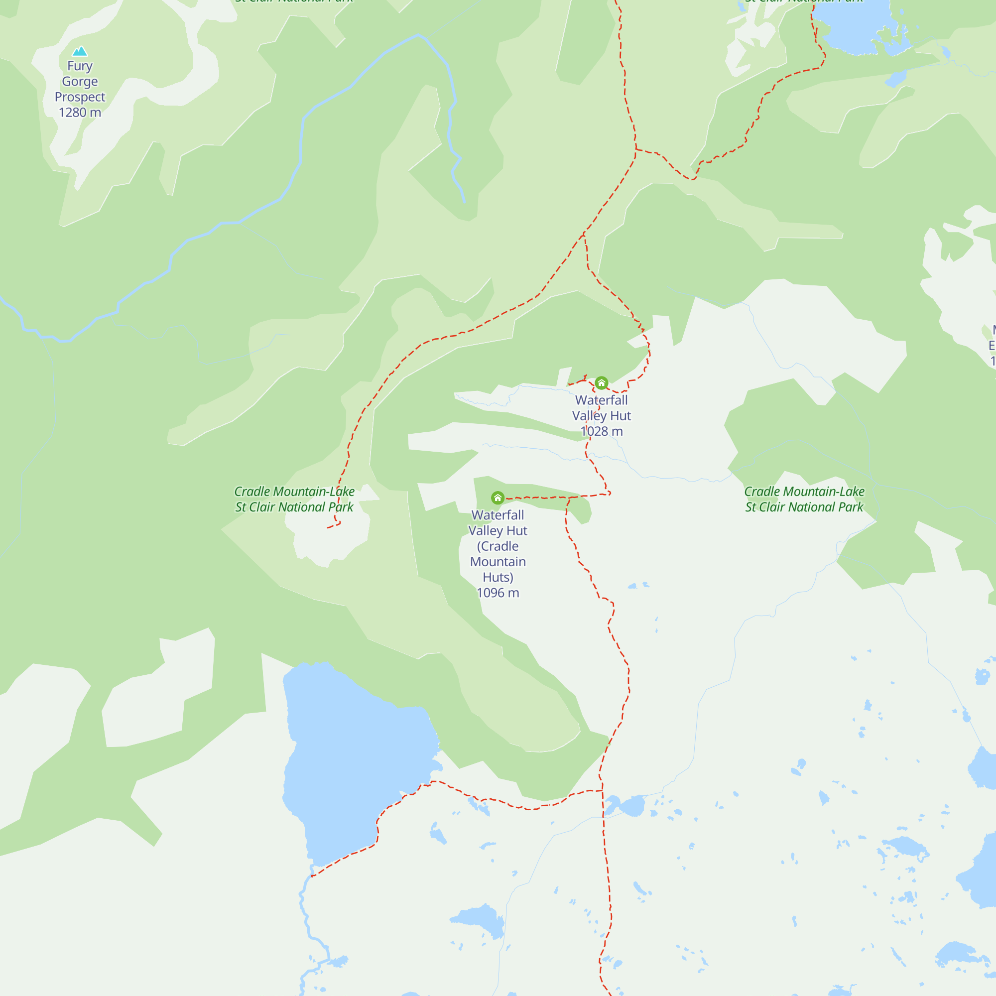 Waterfall Valley Hut (Cradle Mountain Huts) map