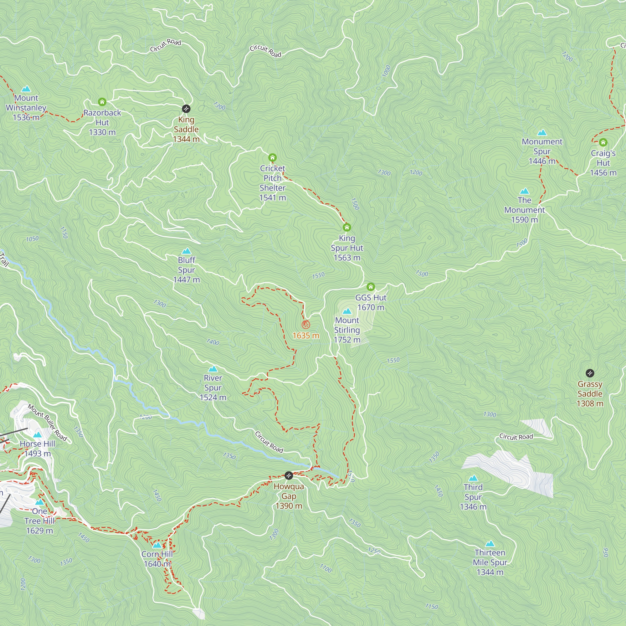 Bluffs Spur Memorial Hut map