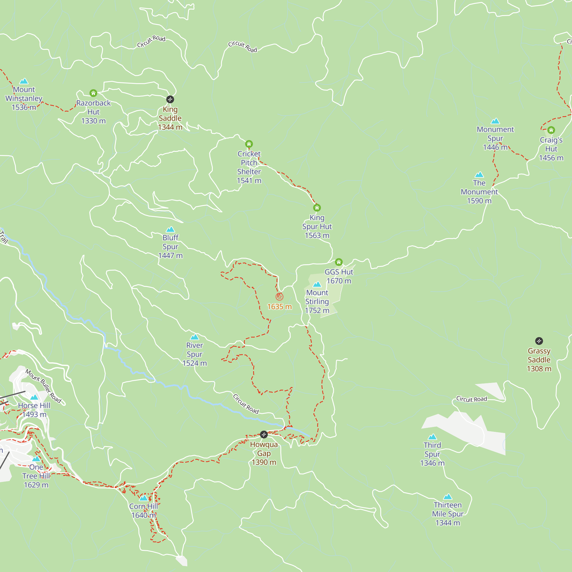 Bluffs Spur Memorial Hut map