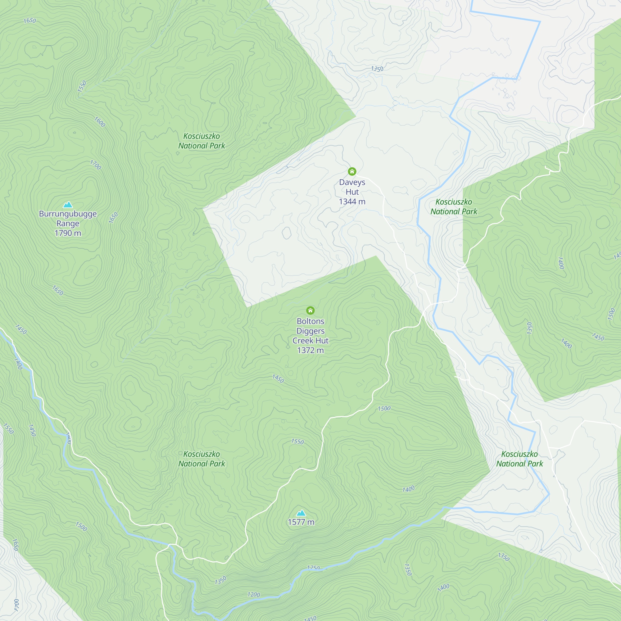 Boltons Diggers Creek Hut map