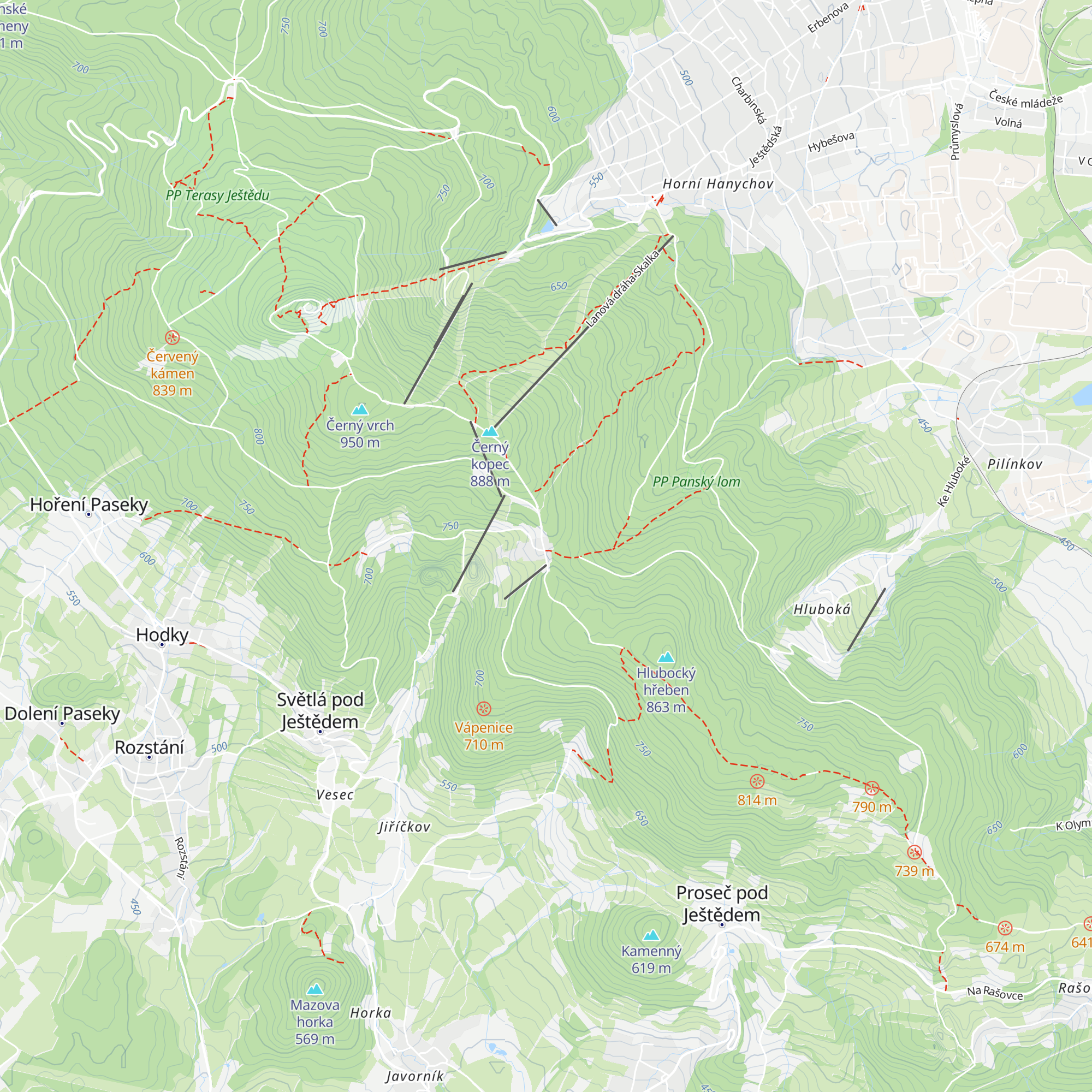 Chata Pláně pod Ještědem map