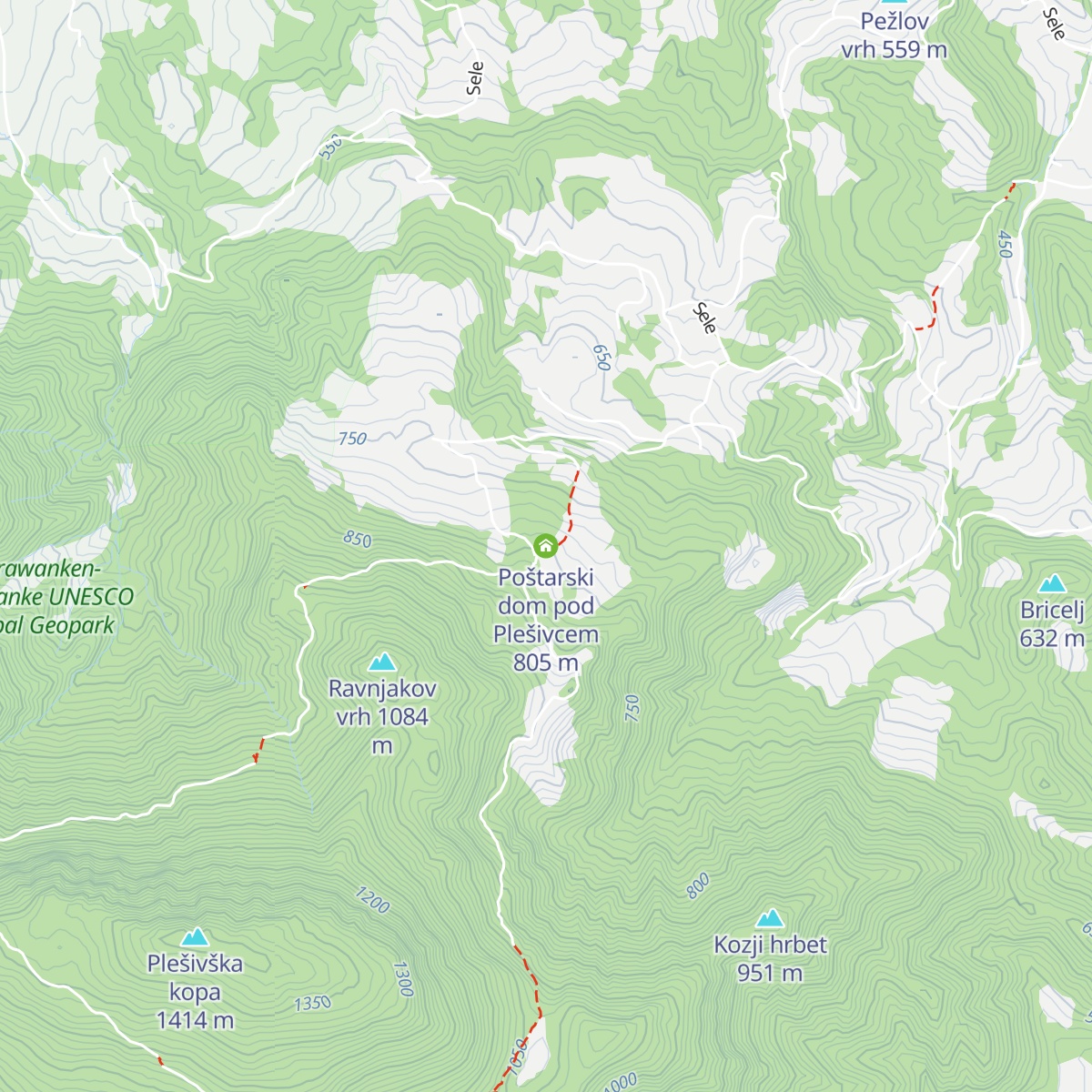 Poštarski dom pod Plešivcem map