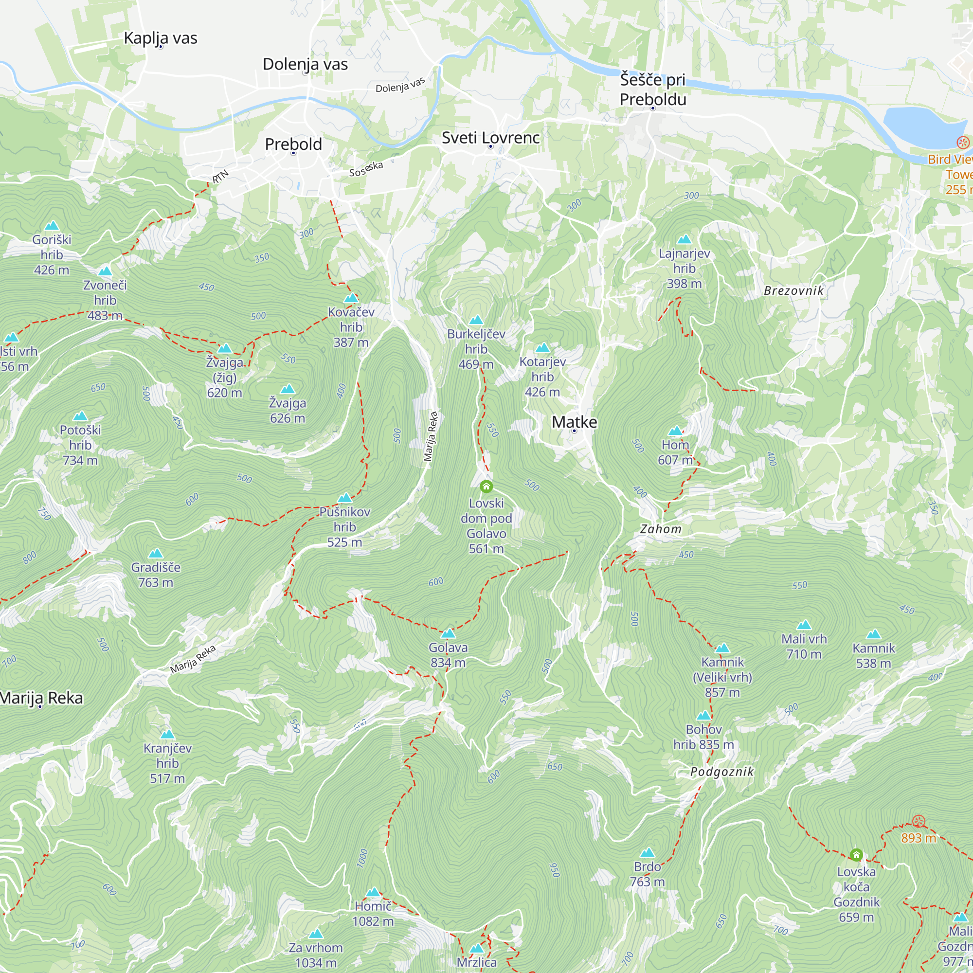 Lovski dom pod Golavo map