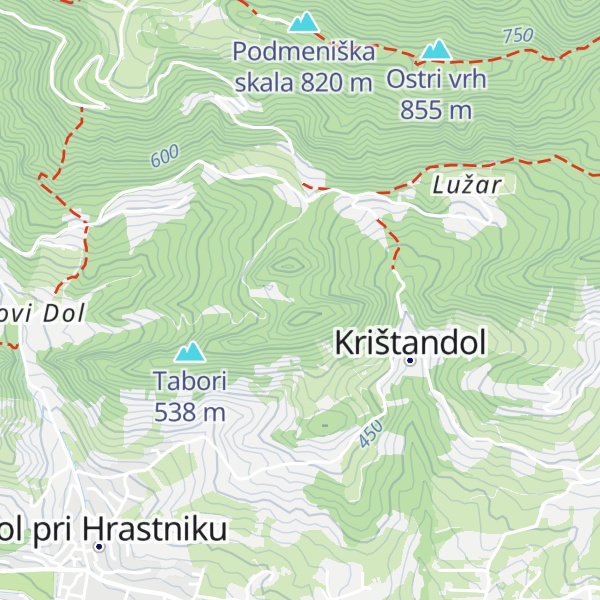 Map of Krištandolski hrib