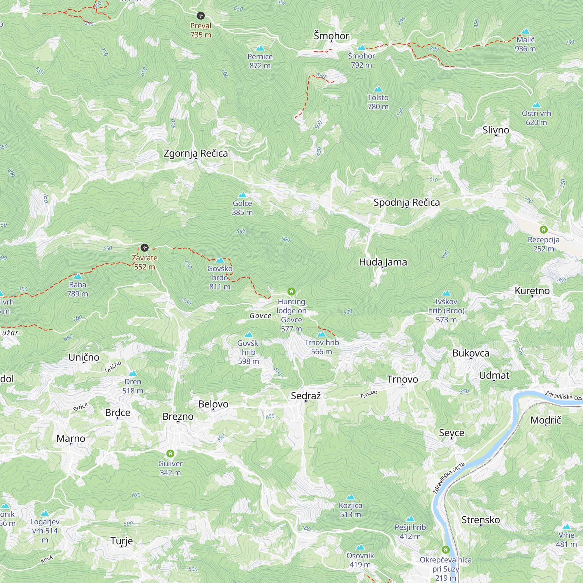 Hunting lodge on Govce map