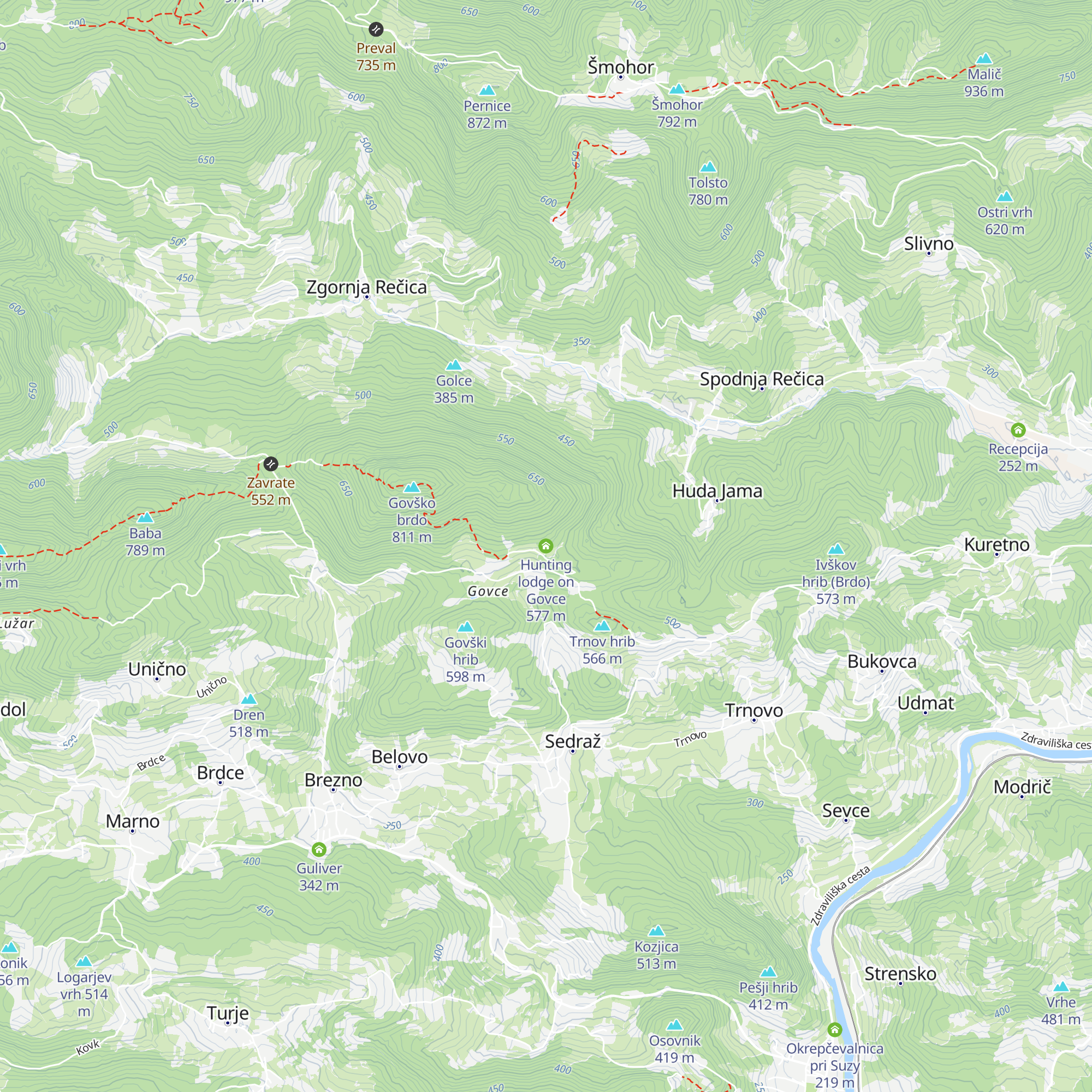 Hunting lodge on Govce map