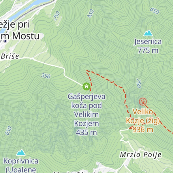 Map of Gašperjeva koča pod Velikim Kozjem