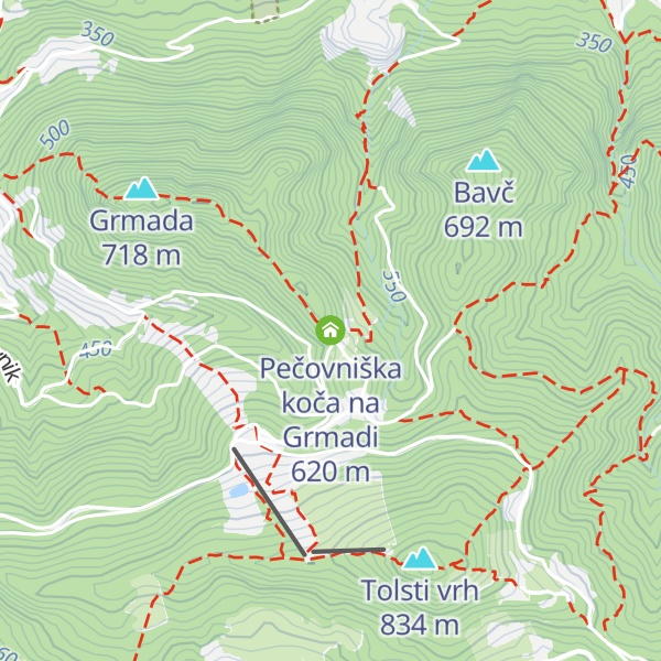 Map of Pečovniška koča na Grmadi