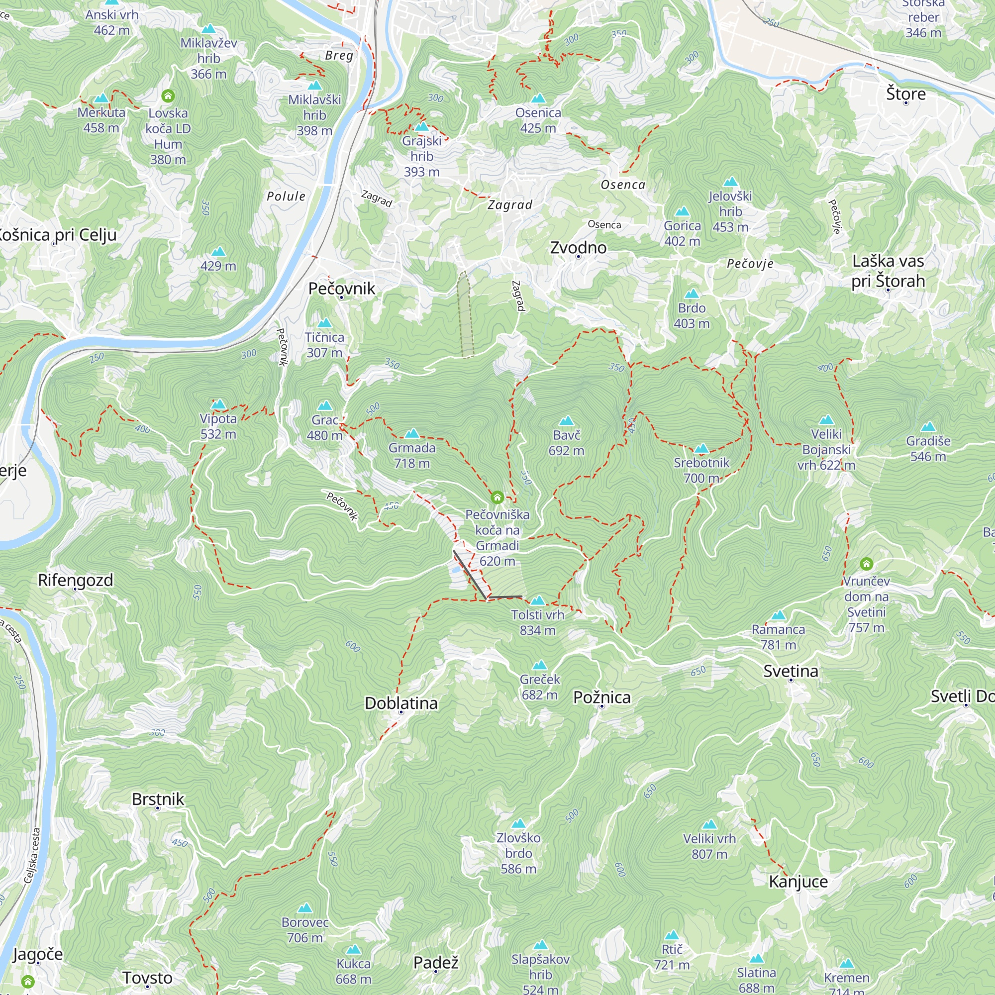 Pečovniška koča na Grmadi map